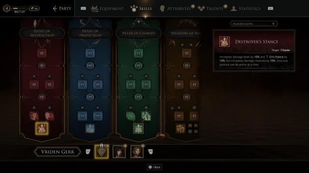 This image shows the three paths Vriden Gerr can follow: Destroyer, Protector, or Charity.